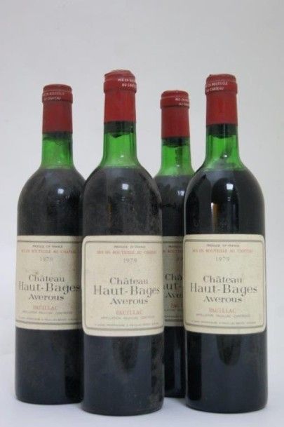 null 4 bouteilles Château Haut Bages, Averous. Pauillac. 1979. (étiquettes légèrement...