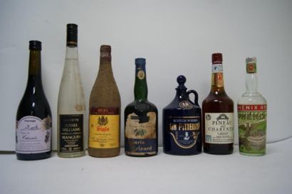 null Lot d'alcools : Rioga, wisky, pineau des Charentes, Marie Brizar, Eau de vie...