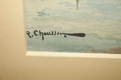 null Ecole moderne, Vue de port, aquarelle. Signée "R Chausson". 25 x 38 cm (à v...