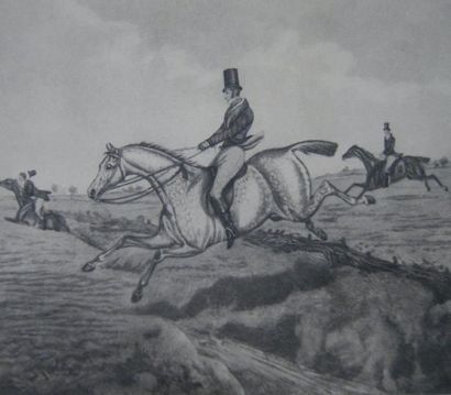 null Suite de quatre gravures anglaises monochromes sur le thème d'une chasse à courre...