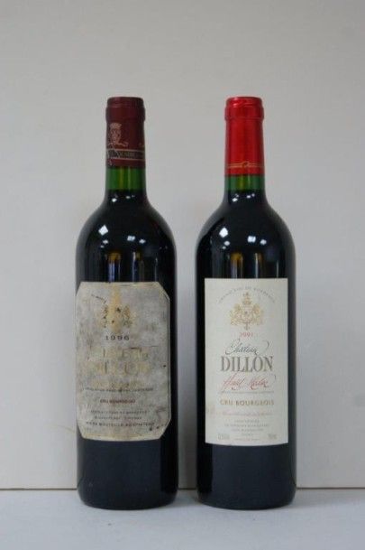 null Ensemble de 2 bouteilles de Château Dillon, Haut-Médoc, 1996 et 2001 (étiquettes...