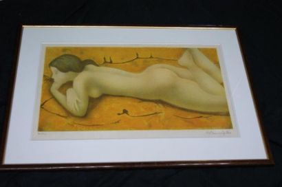 null Alain BONNEFOIT (1937) Jeune femme nue allongée. Lithographie en couleurs. Signée...