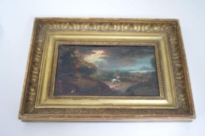 null Ecole française XVIIIe/XIXe siècle, L'Orage. Huile sur papier marouflé sur toile....