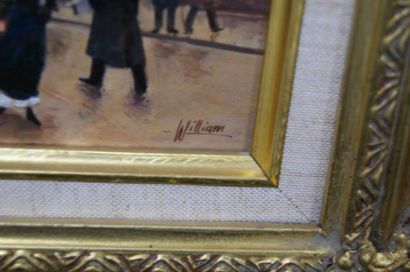 null WILLIAM Le Café Tartoni, huile sur panneau, 13X 18 cm