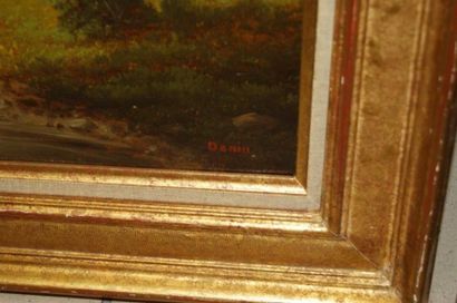 null Ecole française du XIXe siècle, Paysages animés. Paire d'huiles sur toile. Une...