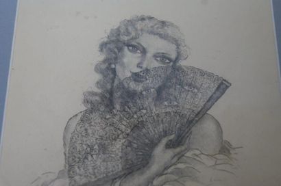 null Edourd CHIMOT ( 1880-1959)" jeune femme à l'éventail" , dessin à la mine de...