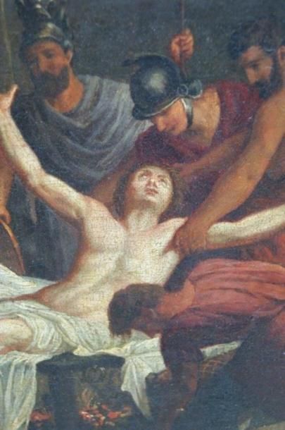 null D'après Le Sueur, Le Martyre de Saint Laurent, huile sur toile. XVIIIe siècle....