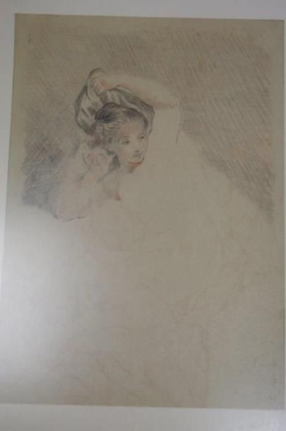 null Ecole moderne "Jeune femme et l'amour" Dessin. 35 x 25 cm