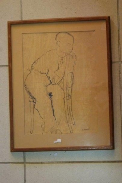 null Louis BENISTI (Algérie 1903-1995) Homme assis. Dessin à l'encre. 31x21 cm