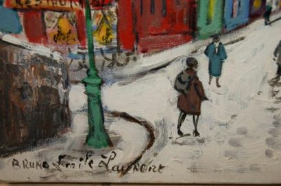 null Bruno Emile LAURENT (1928-) Rue Norvins sous la Neige. Huile sur toile. 33 x41...