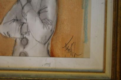 null FRANCK L (1944-) "Arlequin" Crayon et aquarelle. 45 x 54 cm (à vue)
