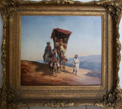 null ECOLE ORIENTALISTE " La Mariée" huile sur toile. Encadrée. 37X46 cm ( tableau...