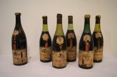 null 6 bouteilles de Chateauneuf du Pape, 1955. (étiquettes sales, abîmées, bouchées...