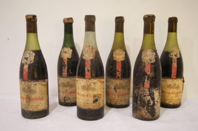 null 6 bouteilles de Gevrey Chambertin, 1951. (étiquettes sales et abîmées, niveaux...