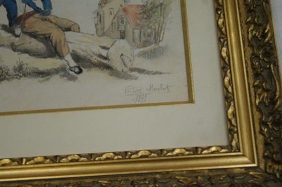 null Victor MERLOT "Jeune homme alangui" Dessin aquarellé. Daté 1831. Bien encadré...