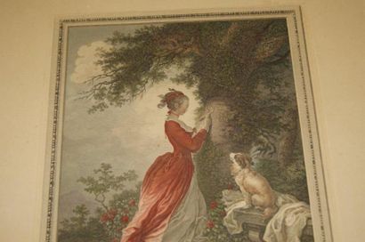 null D'après Fragonard "Le chiffre d'amour" Gravure en couleurs. XVIIIe siècle. 36...
