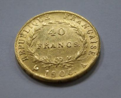 null Pièce de 40 francs or Napoléon Ier, 1806, atelier A. Poids : 13 g