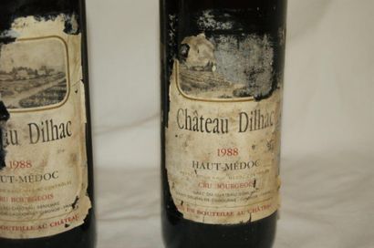 null 3 bouteilles de Haut Médoc, château Dilhac, 1988. (étiquettes sales et abîm...