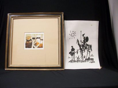 null Lot comprenant une resproduction d'après Picasso (en feuille,52 x 39 cm) et...