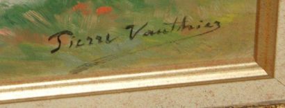 null Pierre VAUTHIER (1845-1916) Paysage aux maisons. Huile sur panneau. 31 x 42...