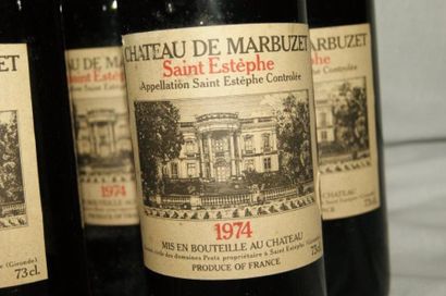 null 6 bouteilles de Saint-Estèphe, Château de Marbuzet, 1974, (es, LB et B)