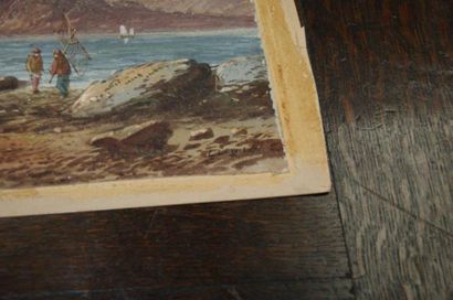 null Lot composé d'une aquarelle figurant des pêcheurs (signée Lewis, datée 93) et...