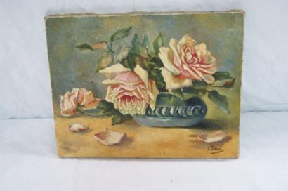 null PICHON "nature morte aux roses" huile sur toile , signé en bas à gauche.27x35...