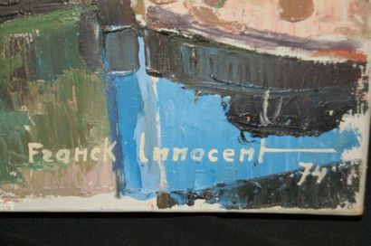 null Franck INNOCENT (1912-1983) "Bâteaux à contre-jour sur le pont de Honfleur"....