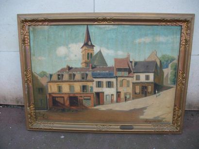 null Léopold Ed. COLLIN Vue de village. Huile sur toile. 81 x 117 cm Cadre en bois...