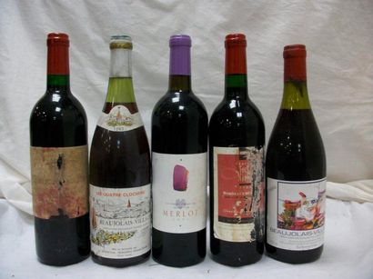 null Lot de 5 bouteilles de vin rouge: Beaujolais Villages 1994 et 1983, Merlot 2003,...