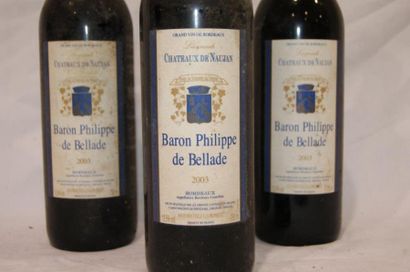 null 3 bouteilles de Chateau de Naujan, baron Philippe de Bellade. 2003