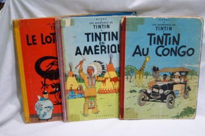 null 3 albums de Tintin : "Le Lotus Bleu" (1956, mauvais état), "Tintin en Amérique"...