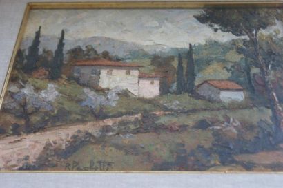 null PAOLETTI "Paysage à la maison" Huile sur panneau. Signée à gauche. 24 x 27 cm...