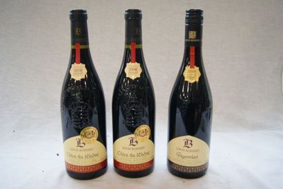 null Lot de 3 bouteilles : 2 Côtes du Rhône Louis Bernard, 2006 et 1 de Gigondas,...