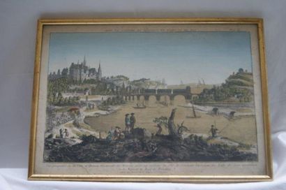 null ECOLE FRANCAISE DU XVIII " Ville et chateau de Meissen" gravure rehaussée. 43...