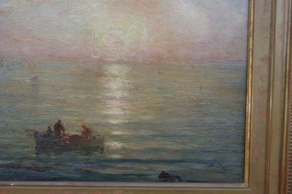 null Ecole française vers 1900 "Barque de pêcheurs" Huile sur panneau. 22 x 27 cm...