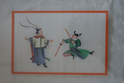 null CHINE Série de 3 gouaches sur papier de riz, figurant des guerriers. 25 x 16,5...