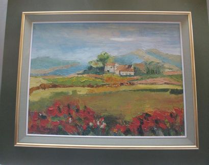 null Paule MARGAIL (Née en 1928) Paysage. Huile sur toile. 47 x 61 cm Cadre en bois...