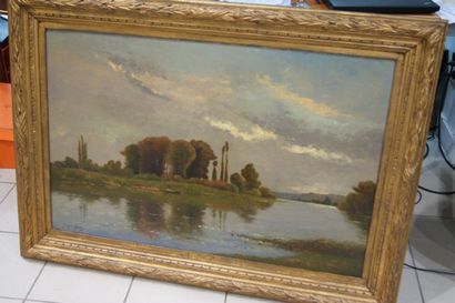 null DELPY Jacques Henry ( 1877-1957) " paysage en bord de fleuve" huile sur toile...