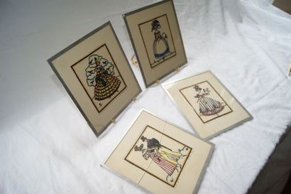 null D'après S. PENTHER Ensemble de 4 gravures sur bois, figurant des costumes XVIIIe...