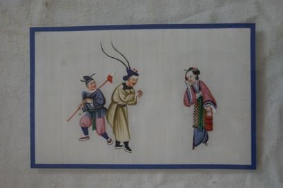 null CHINE Ensemble de gouaches sur papier de riz, figurant des guerriers. 25 x 16,5...