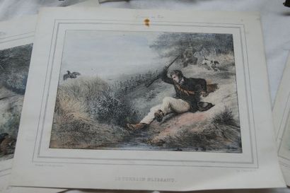 null Série de lithographies d'après Grenier, "Chasse au Tir" 2 sous verres et 4 en...