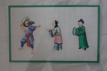 null CHINE Paire de gouaches sur papier de riz, figurant des guerriers.18 x 27 cm...
