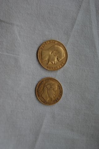 null Lot comprenant une pièce de 10 francs (1864) et une de 20 francs (1858) or....