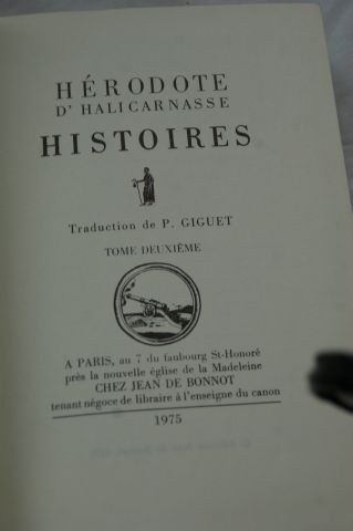 null Jean de BONNOT, Hérodote "Histoires" tome 1 et 2. 1975.