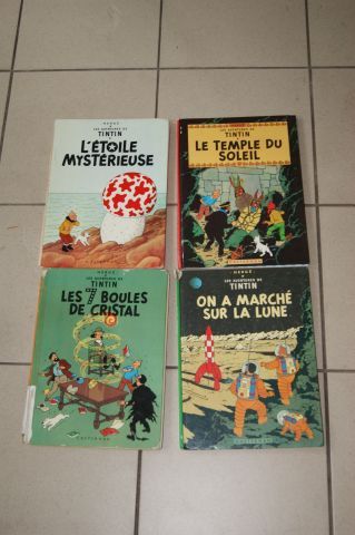 null Lot de 4 albums Tintin : "Le Temple du Soleil", "Les Sept boules de cristal",...