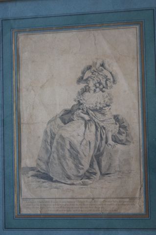 null D'après Watteau "Portrait de dame" Gravure en noir. (pliures). Encadrée sous...