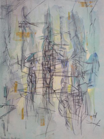 null Jean BOTT "Composition abstraite" aquarelle 54 X36, encadré sous verre.