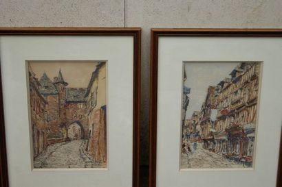 null Albert MACHURE Série de 4 aquarelles, figurant des vues de villes. Encadrées...