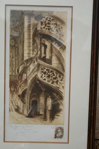 null Gravure, figurant l'escalier de l'église Saint Etienne du Mont. Signée et numérotée...
